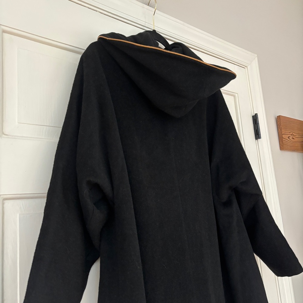 Vintage 1940s Union Wool Black Hooded Swing Coat Gold Trim VTG Union Made in USA - Picture 12 of 13